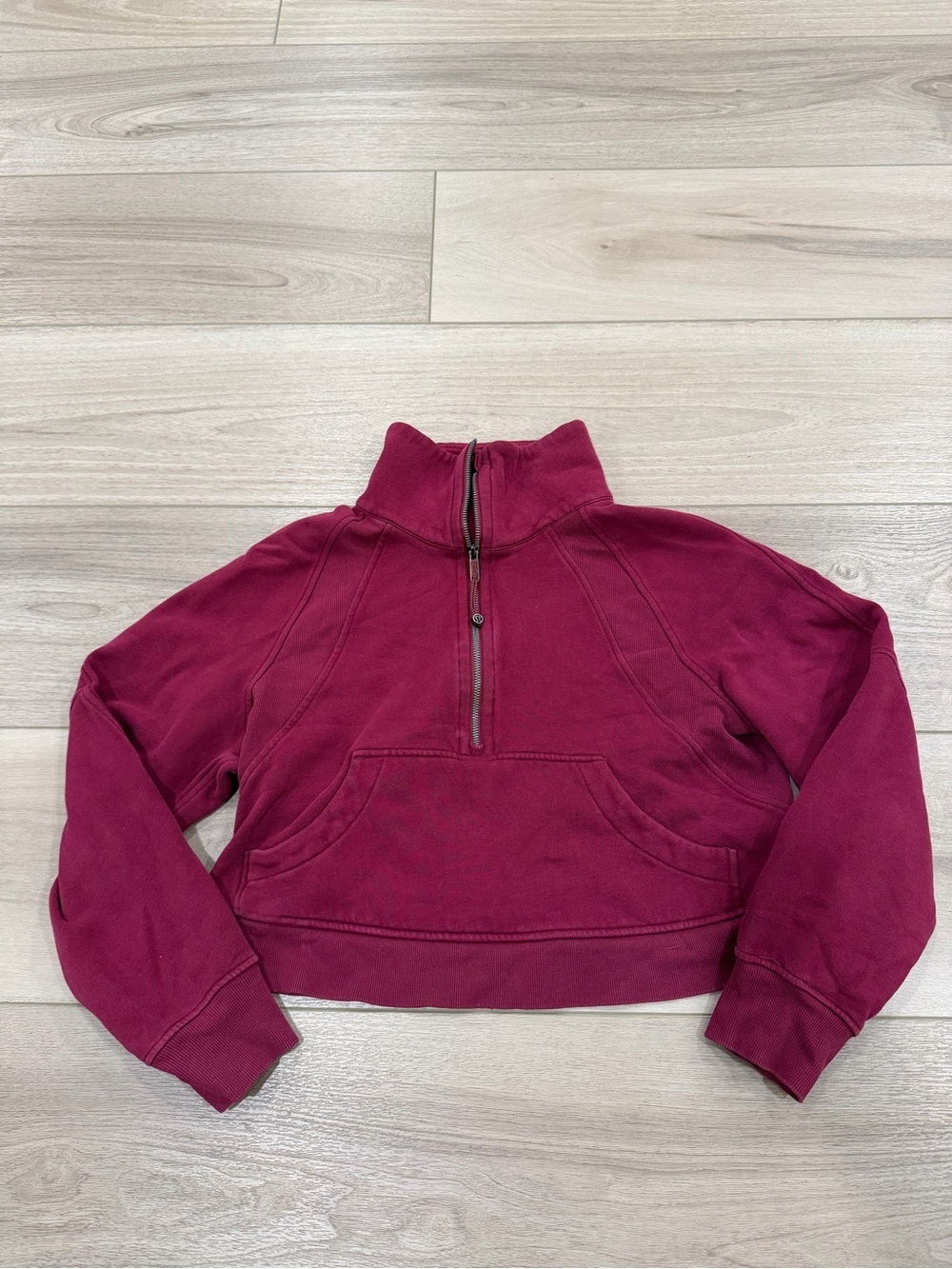 Lululemon Scuba 1/2 Zip Cropped Red Merlot Sweatshirt Oversized Funnel Neck XS/S